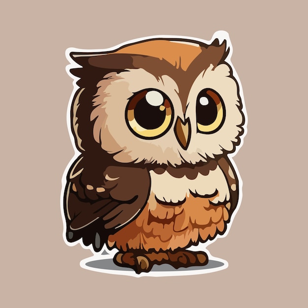 Cartoon owl with big eyes on a brown background.