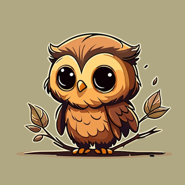 A cartoon owl with big eyes sits on a branch