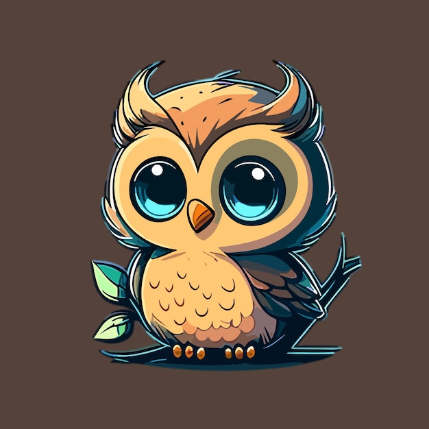 A cartoon owl with big eyes sits on a brown background