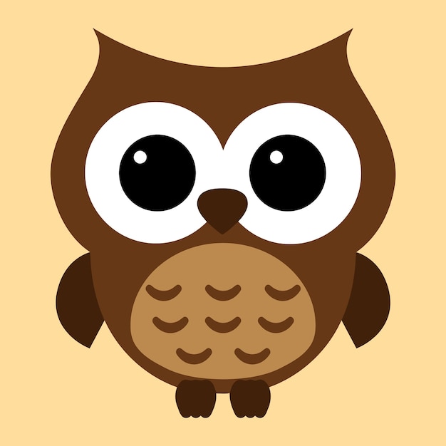 A cartoon owl with big eyes sits on a yellow background.