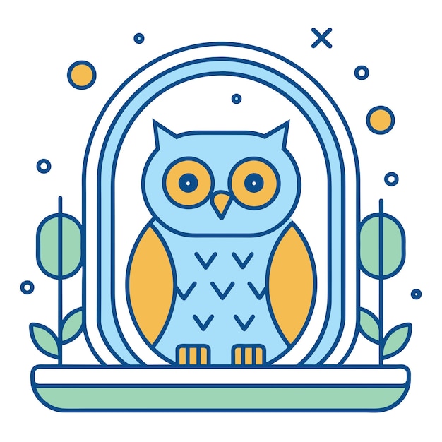 Vector a cartoon of an owl with a blue background with a blue and yellow pattern