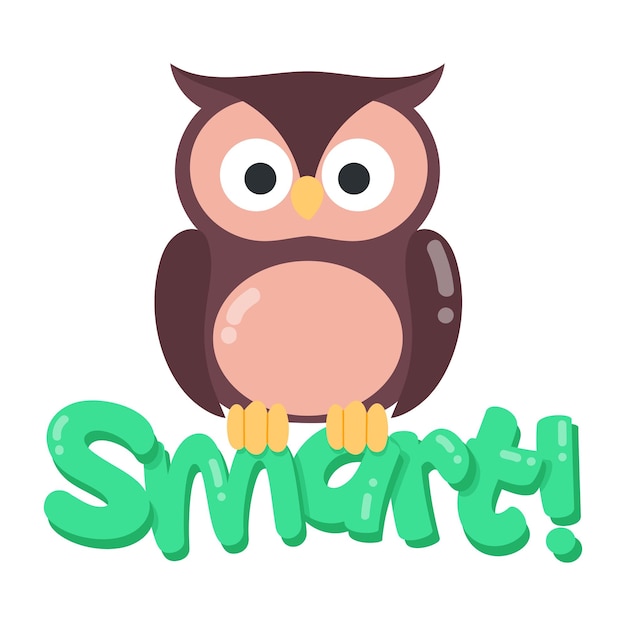 A cartoon owl with the word smart on it
