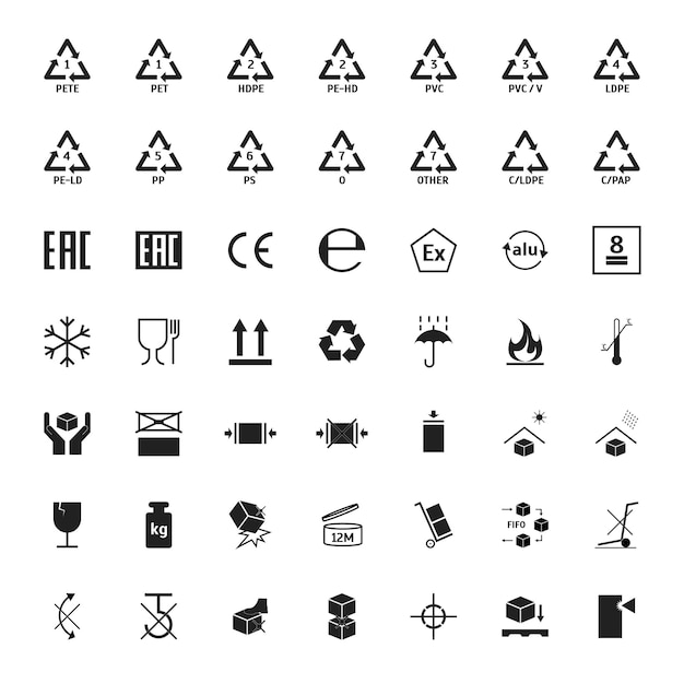 Vector cartoon packaging symbols icons set vector