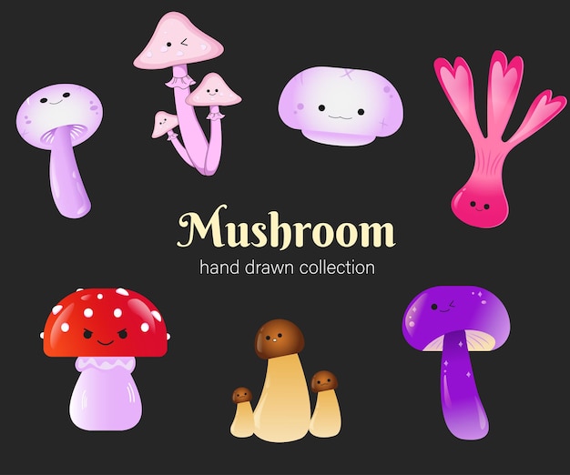 Cartoon paddestoelen hand getekende collectie Vector illustratie
