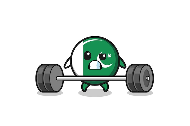 Vector cartoon of pakistan flag lifting a barbell