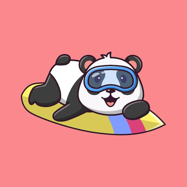 Cartoon panda lying on the surfboard