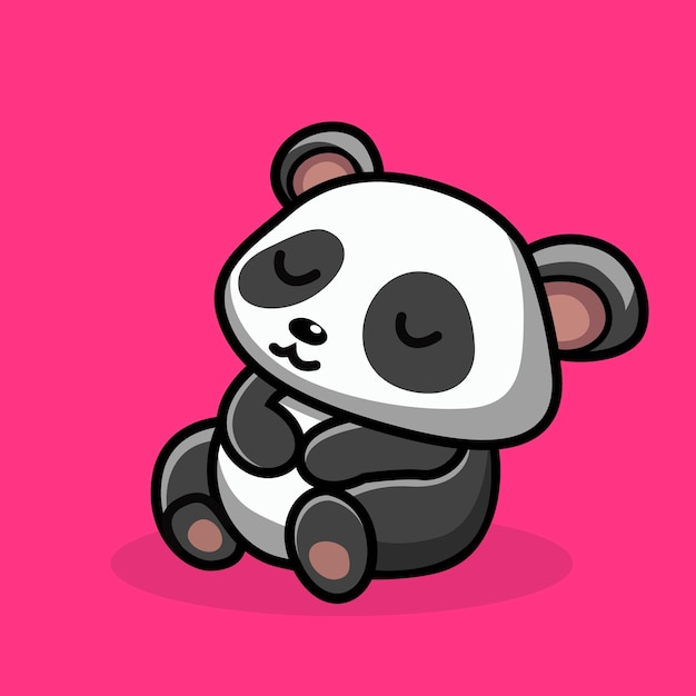 漫画のパンダはピンクの背景に座っていますパンダが眠っている面白い動物キャラクター漫画イラスト