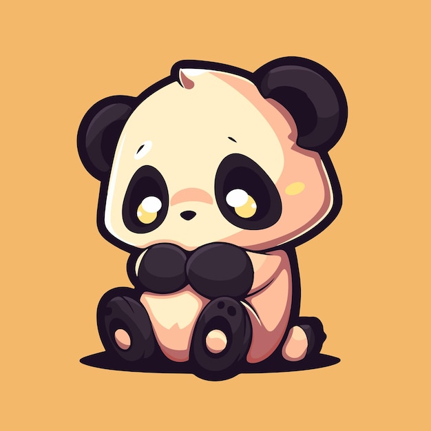 A cartoon panda sitting on a yellow background