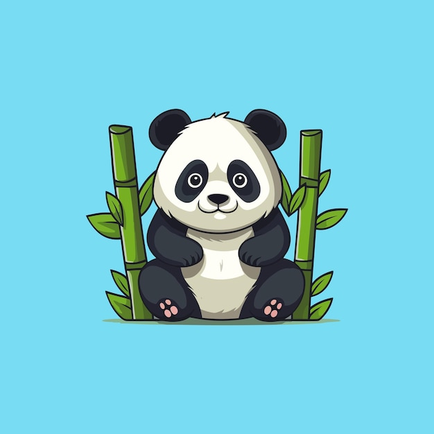 Cartoon Panda small on bamboo background