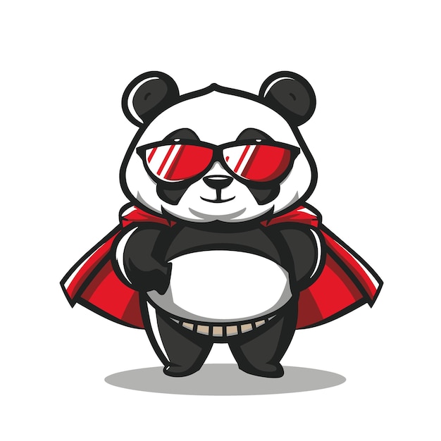 A cartoon panda wearing sunglasses and a red cape