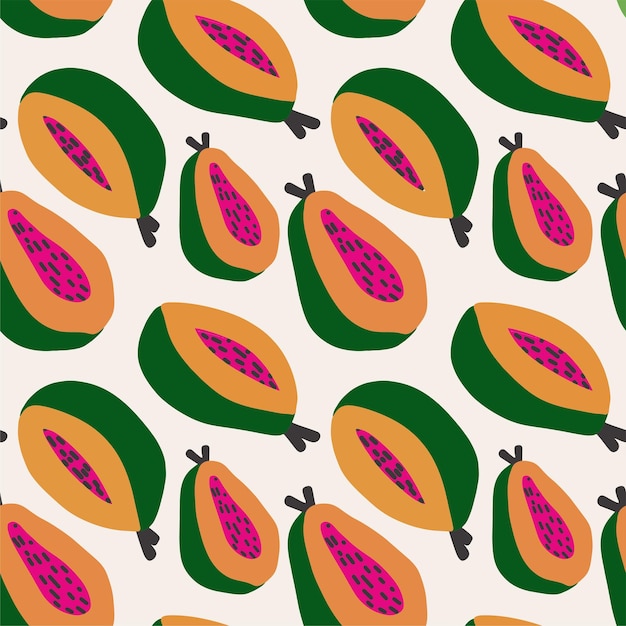 Cartoon papaya summer fruit seamless pattern background papaya