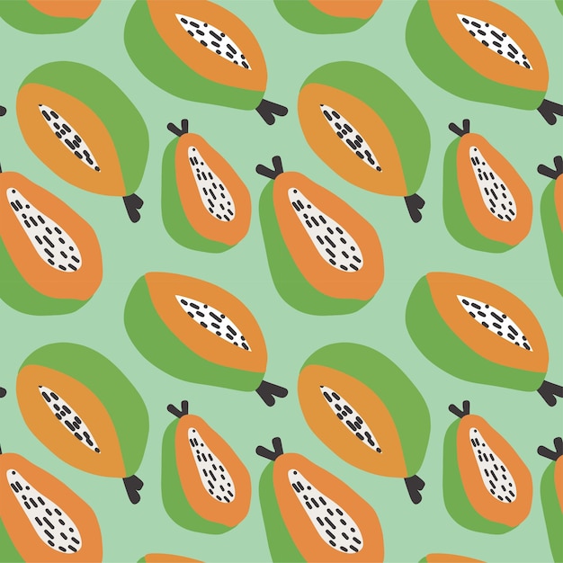 Cartoon papaya zomer fruit naadloze patroon achtergrond.