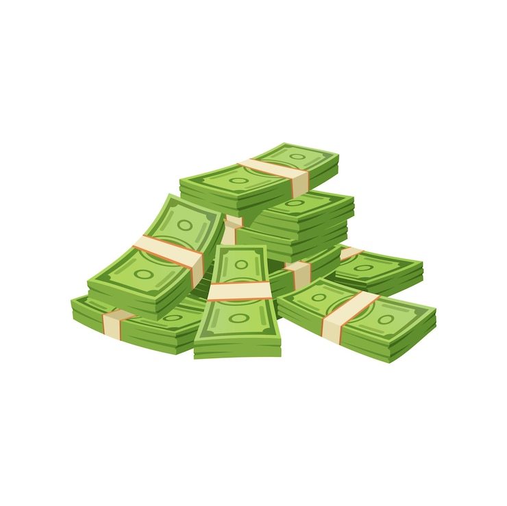Vector cartoon paper banknotes money cash currency pile