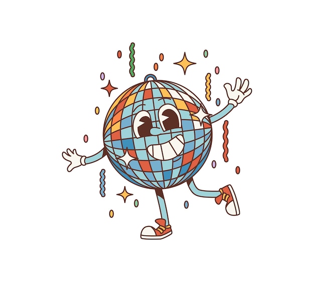 Cartoon party discoball groovy disco character