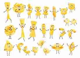 Vector cartoon pasta characters italian cuisine macaroni