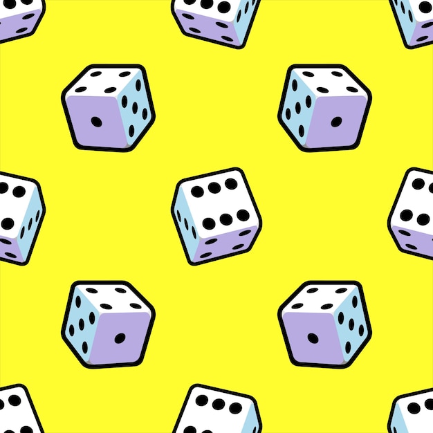 Cartoon pattern of playing dice on a yellow background for printing and design Vector clipart