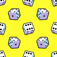 Vector cartoon pattern of playing dice on a yellow background for printing and design vector clipart