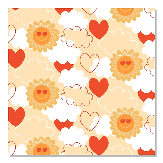 Motivo cartone animato cuore di sole di san valentino per il design del tessuto sfondo del modello stampa dell'illustrazione vettoriale