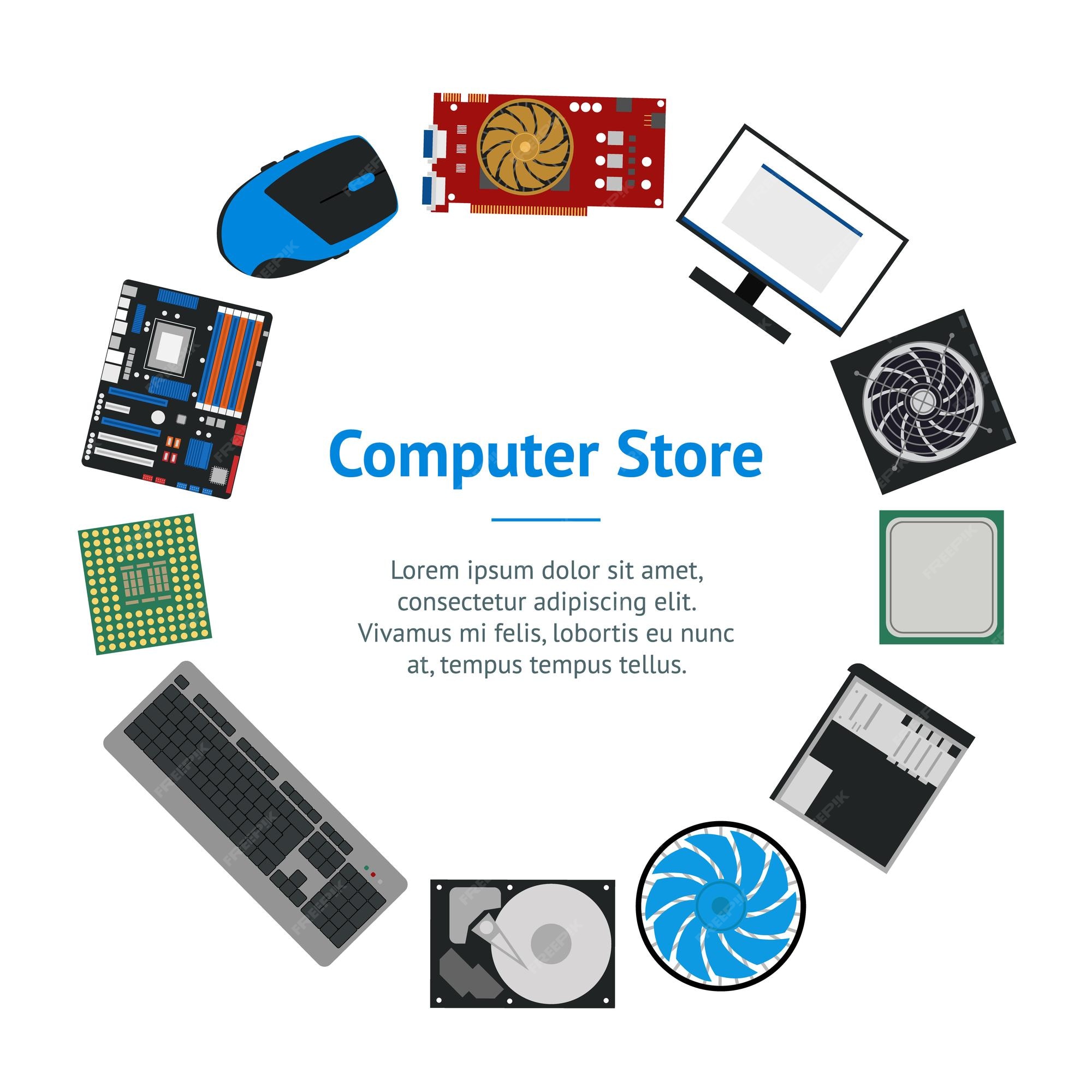 Premium Vector  Cartoon pc components for computer store banner