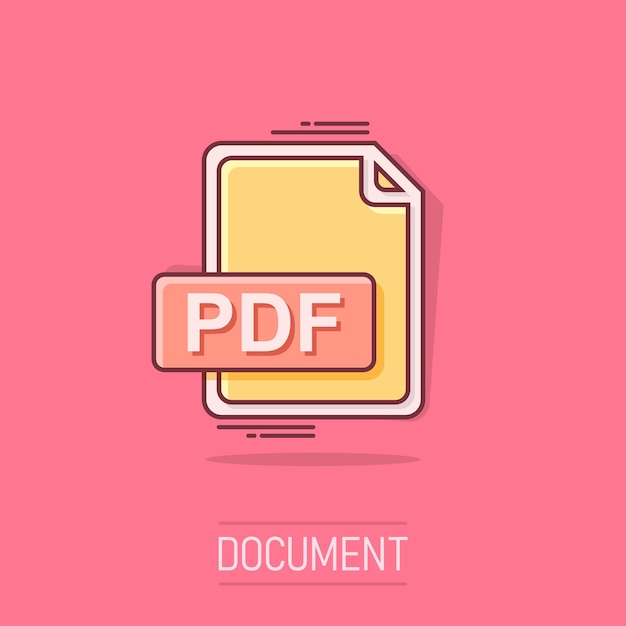 Vector cartoon pdf icon in comic style document illustration pictogram file sign splash business concept