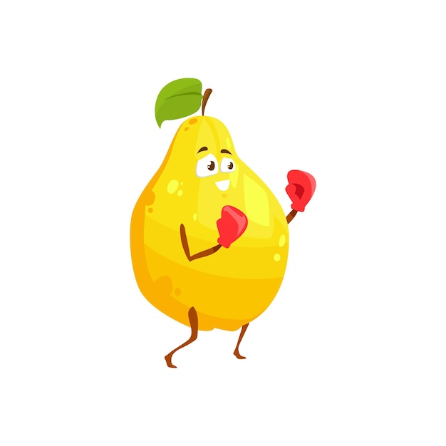 Cartoon pear or quince fruit sportsman vector icon