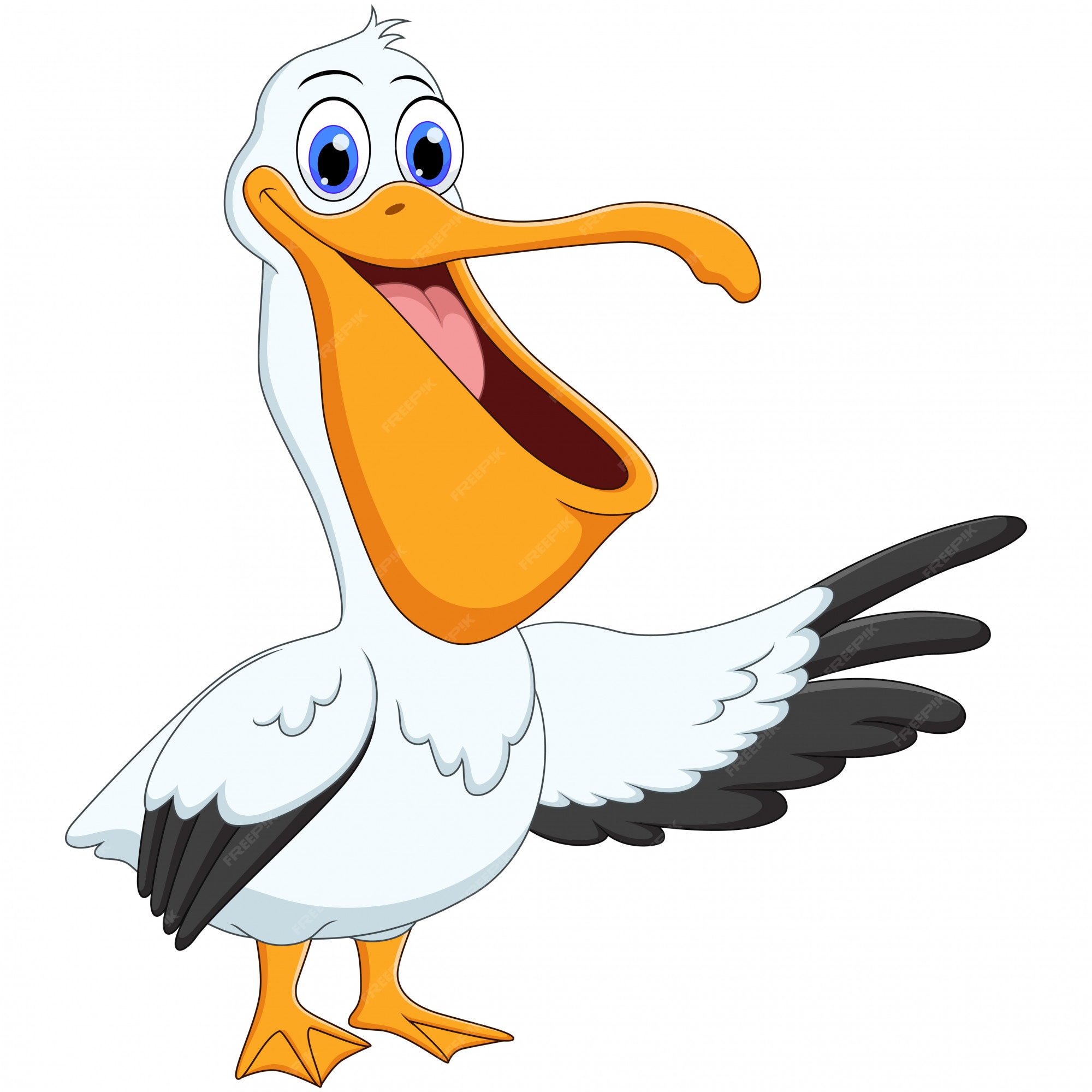 Premium Vector | Cartoon pelican presenting with his wing