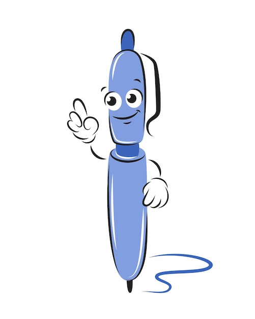 Cartoon pen pointing with his finger smiles Knowledge and education concept