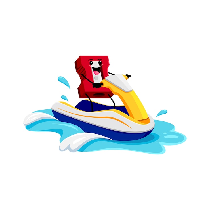 Vector cartoon pencil sharpener supply riding water bike