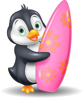 Scheda del surf della holding del pinguino del fumetto