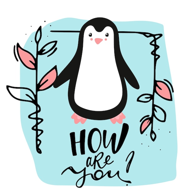 Cartoon Penguin Icon Vector illustration how are you print