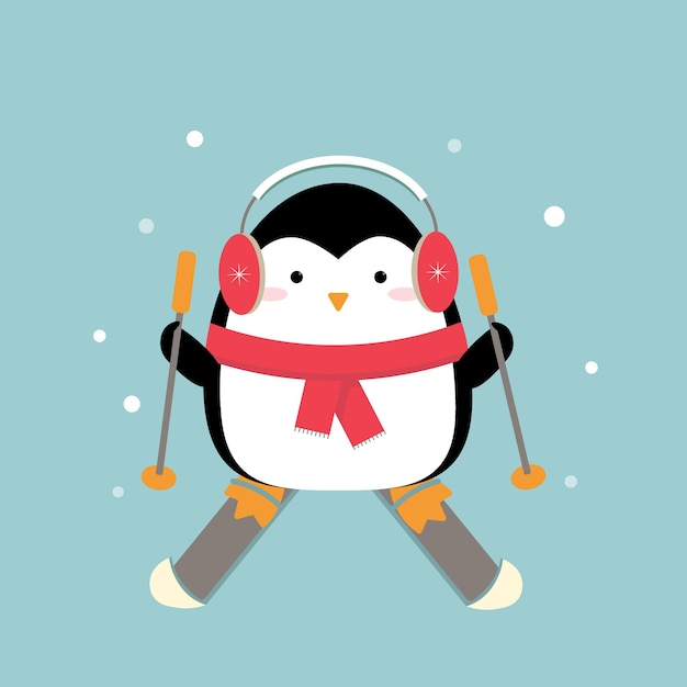 Cartoon penguin skiing