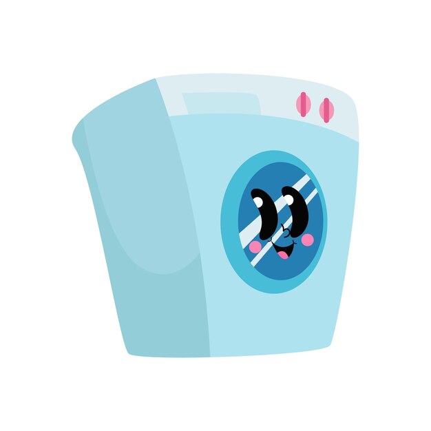 Vector cartoon penguin in washing machine depicts a cute penguin inside a washing machine