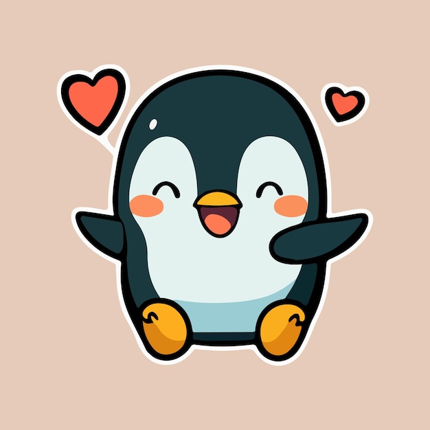 Vector a cartoon penguin with hearts on his face