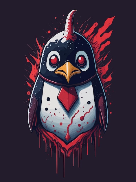 A cartoon penguin with a red eye and a red eye.