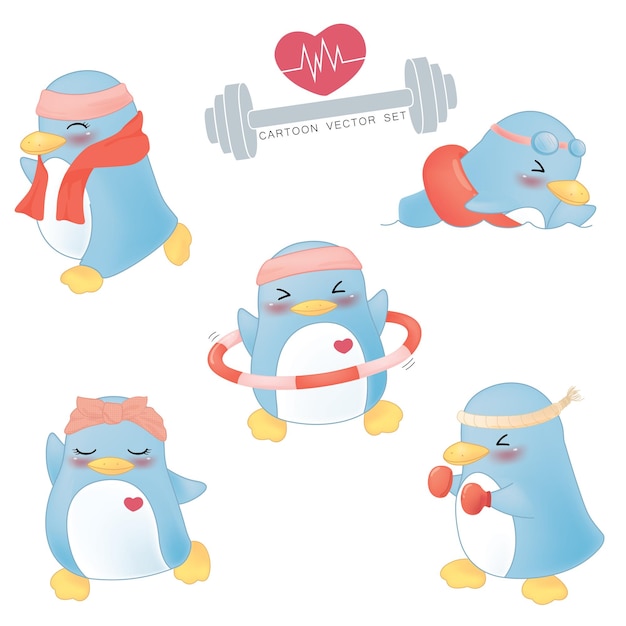 Cartoon penguins and exercises