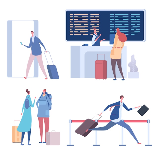 Vector cartoon people in airport  illustration