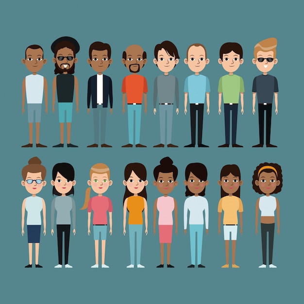 Vector cartoon people caucasian and afro american community standing