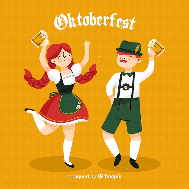 Vector cartoon people celebrating oktoberfest