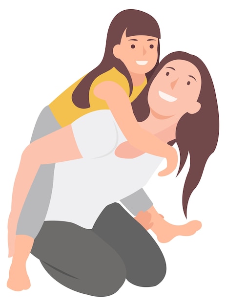 Vector cartoon people character design mother and child having fun and giving piggyback. ideal for both print and web design.