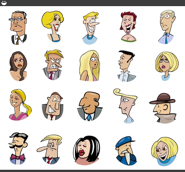 Cartoon people characters faces set