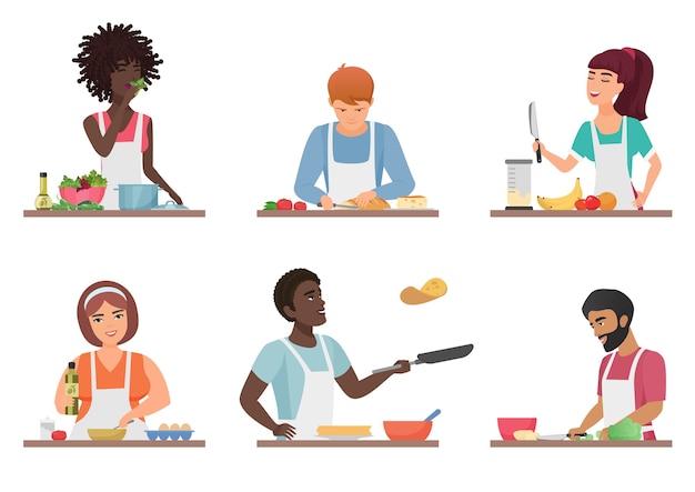 Vector cartoon people cooking set isolated