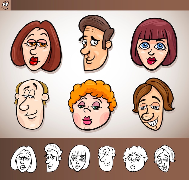 Vector cartoon people heads set illustration