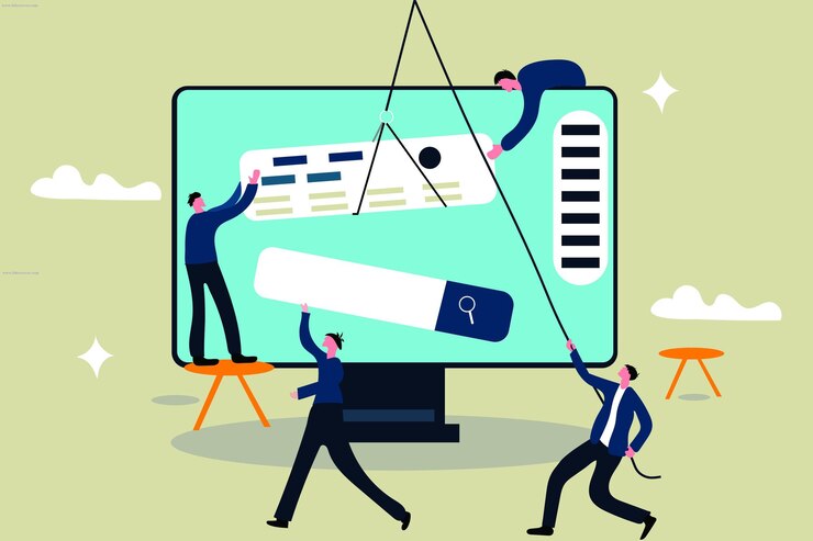 Vector a cartoon of people holding a large screen that says  the word  on it
