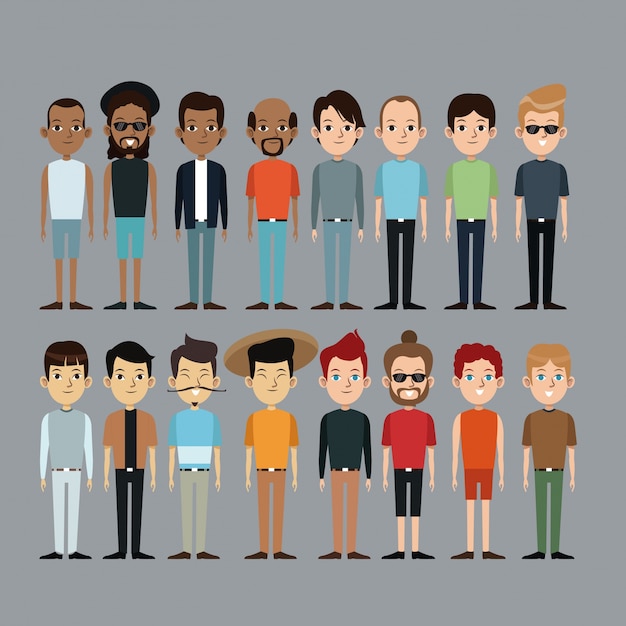 Cartoon people men together culture ethnic