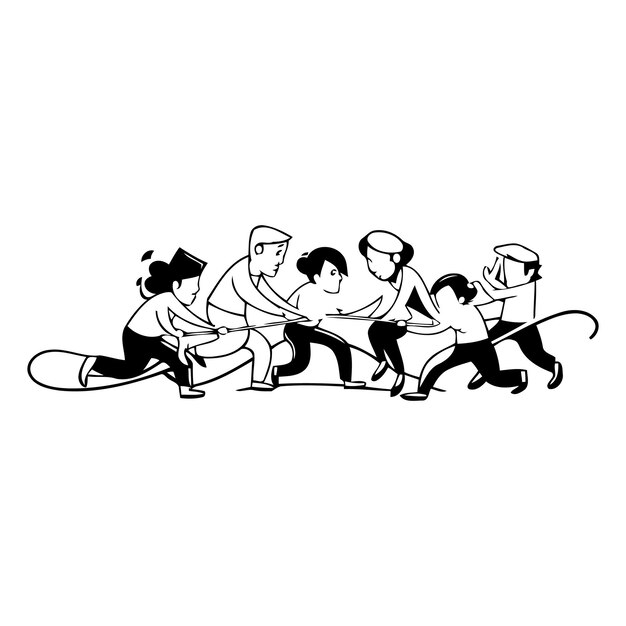 Vector cartoon people playing tugofwar