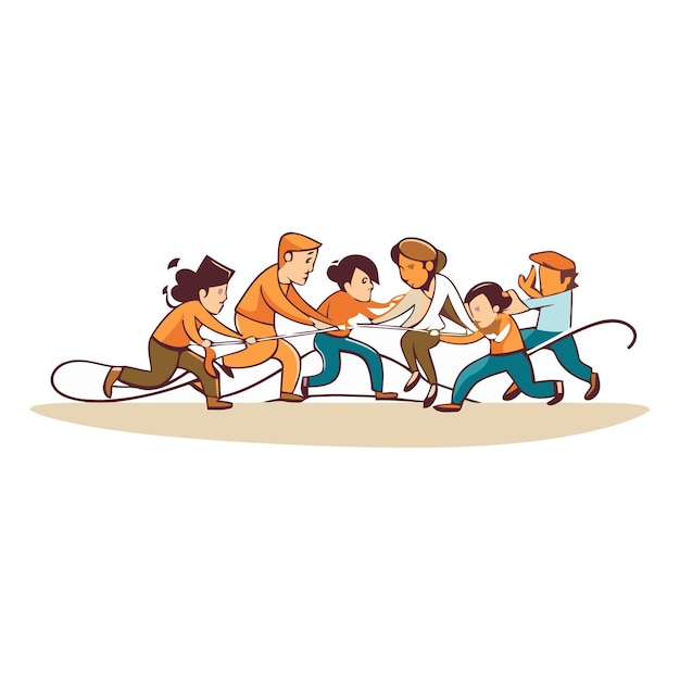 Vector cartoon people playing tugofwar