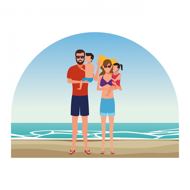 Vector cartoon people in summer vacation