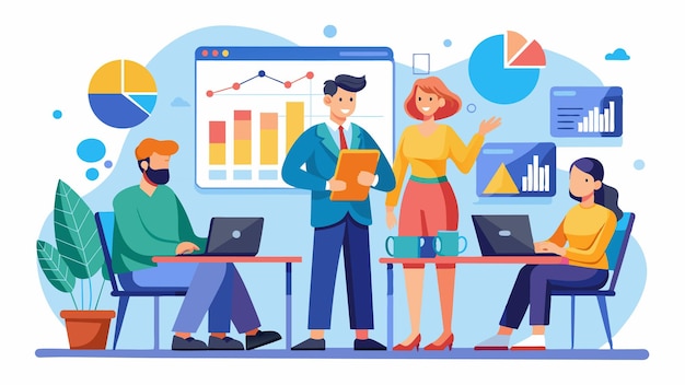 a cartoon of people working in a meeting room