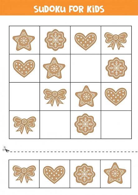 Cartoon peperkoekkoekjes. sudoku-spel voor kinderen.