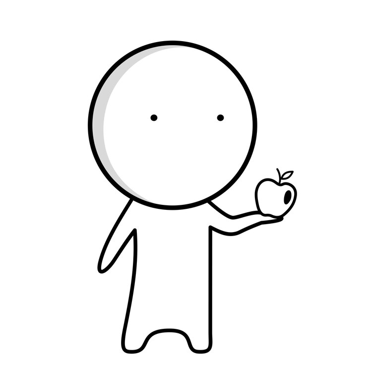 手にリンゴを持っている人の漫画。